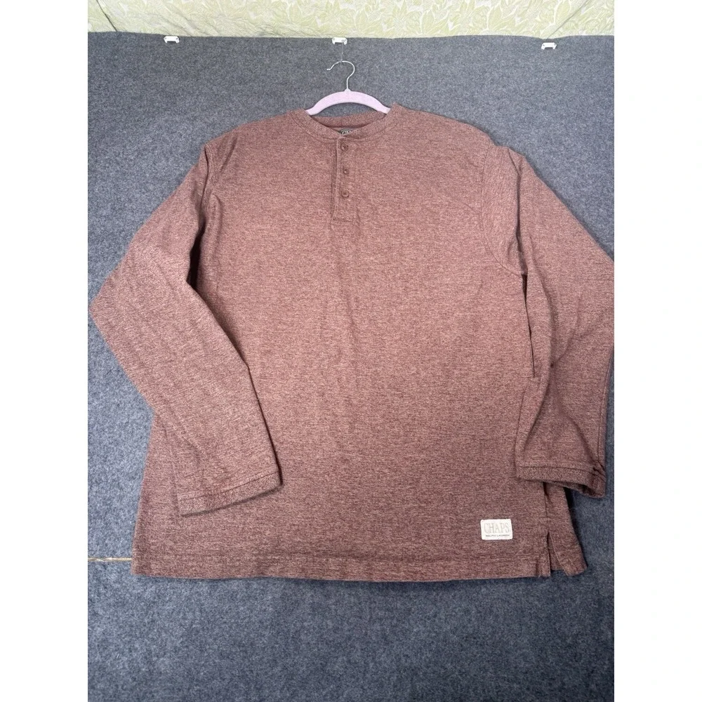 Vintage‎ Chaps Ralph Lauren Heathered Maroon Long Sleeve Henley Shirt XL